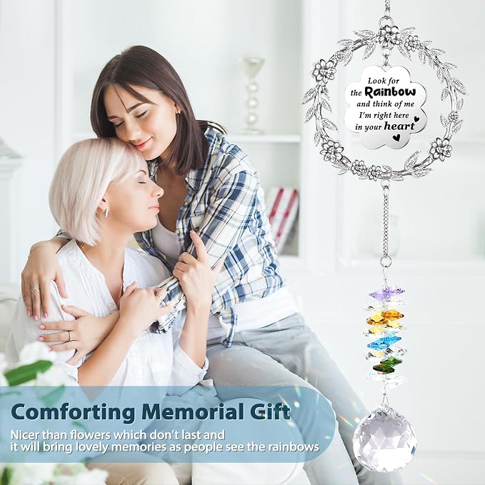 Memorial Gifts for Loss of Loved One, Crystal Suncatcher Sympathy Gift Idea | Hanging Ornament Crystal Rainbow Maker Bereavement Grief Gift Box for Loss of Mom Friend Son Family Pets