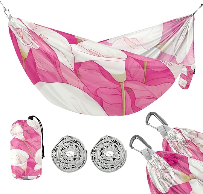 Vintage Calla Lily Hot Pink and White Chic 330lb Capacity Camping Hammock Rope Hammock for Camping Travel Accessories hamaca para Patio Exterior
