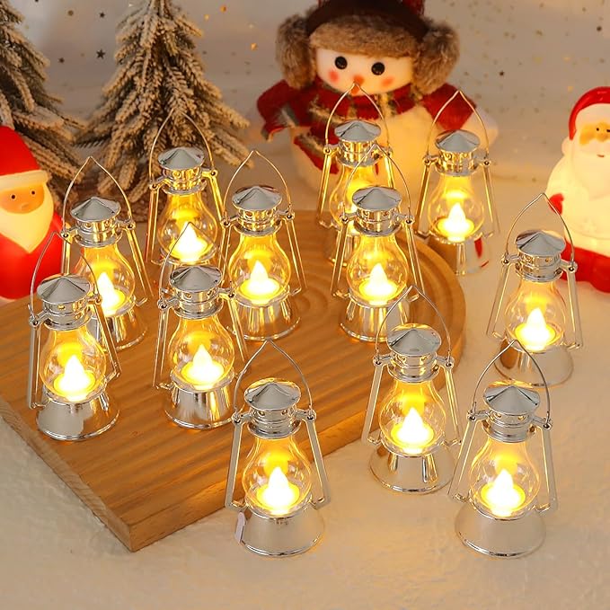 12 Pack Mini Lantern for Little Cowboy Centerpieces Tables Ideas Western Party Favor Decorations Wedding Decor Camping with 4inch Flickering LED Candle, Vintage Table Toppers Decorative