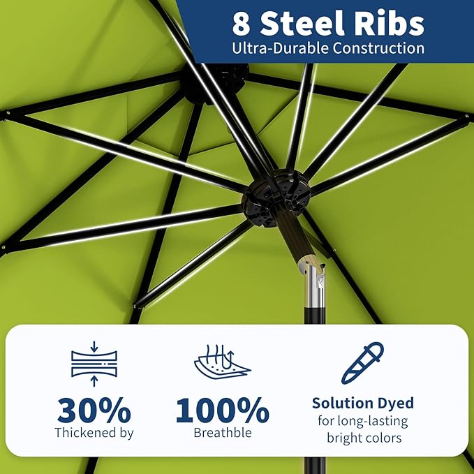 Garvee 9 ft Outdoor Patio Umbrella 8 Sturdy Ribs Outdoor Table Umbrella with Crank Lift & Push Button Tilt - UV Protection Waterproof Market Umbrellas for Pool, Deck, Yard, Garden, Grass Green