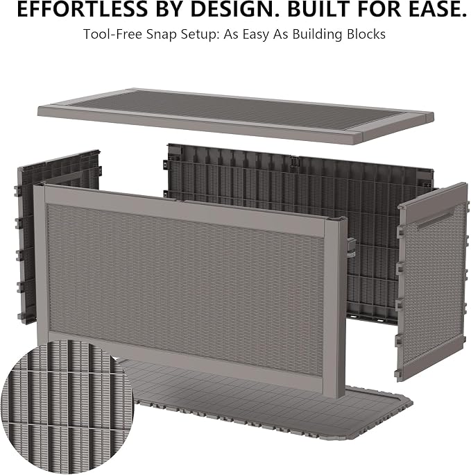 320 Gallon Outdoor Storage Box, Waterproof Resin Deck Box with Lockable Lid Large Storage Bin for Patio Furniture Cushion, Garden Tools, Pool Accessories UV-Resistant Outside Delivery, Gray