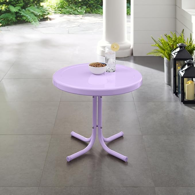 HomeStock Old World Opulence Retro Outdoor Side Table - Lavender Gloss Finish, 22.00 x 22.00 x 18.90 in, Easy Assembly, Weather-Proof Steel Construction, Modern Patio/Backyard/Porch Side Table