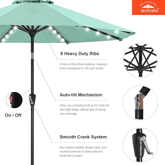 ABCCANOPY OLEFIN® 5-Year No Fading Patio Umbrella with Solar Lights (Light Blue)
