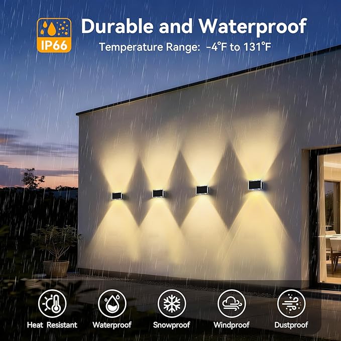 TECKNET Solar Fence Lights 12 Pack, 8 Modes RGB Color Changing, 200°Wide Lighting & Up Down Lights, IP66 Waterproof Dual-Lens LED Decorative Lights for Wall/Garden/Fence/Patio/Backyard