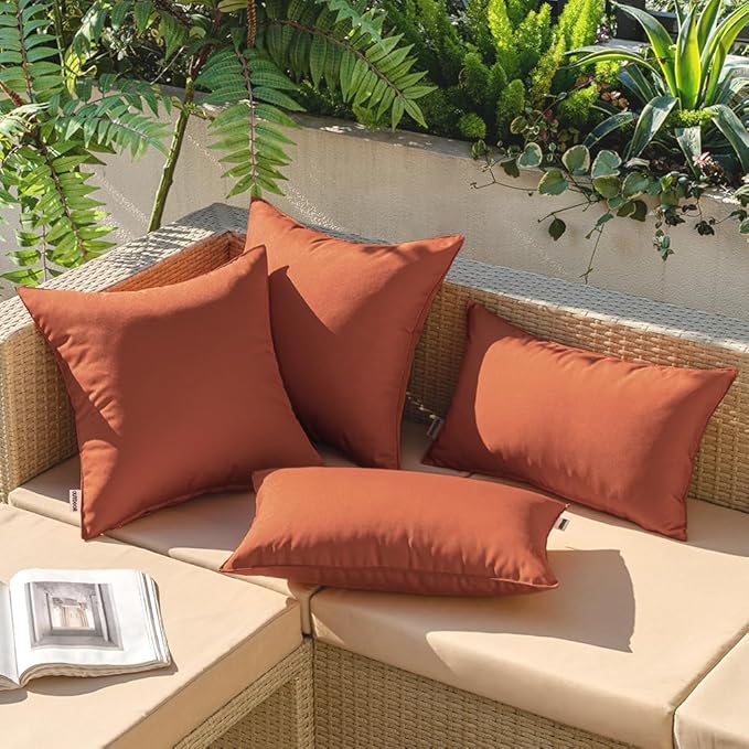 MIULEE Pack of 2 Decorative Outdoor Waterproof Pillow Covers Rectangular Garden Cushion Sham Throw Pillowcase Summer Shell for Fall Patio Tent Couch 12x20 Inch Rust