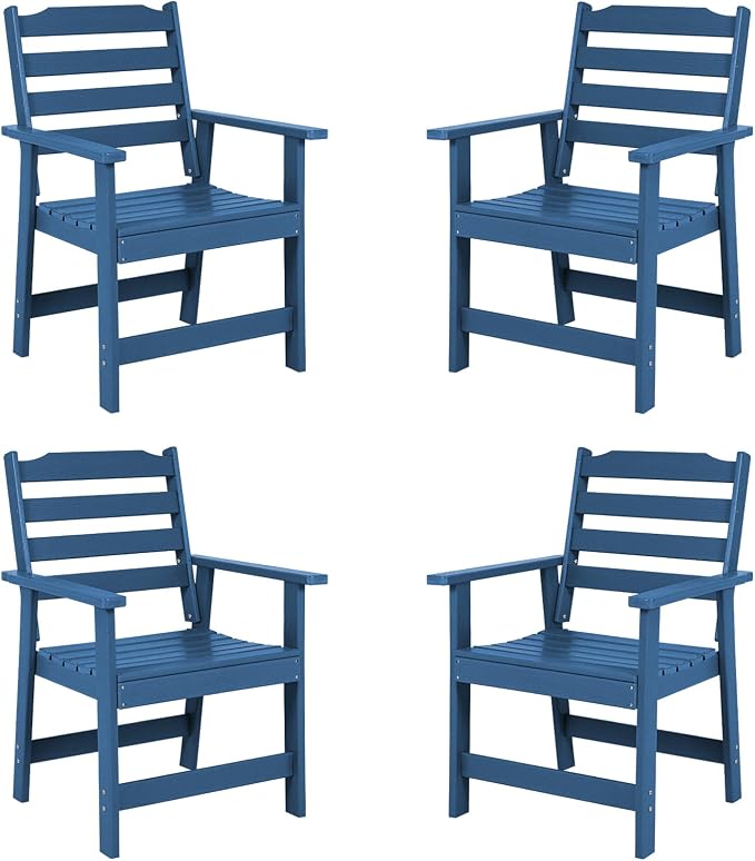 FUNBERRY Outdoor Dining Chairs Set of 4, HDPE Patio Chairs for Outside | Wood-Grain, HDPE All Weather, No Rot or Rust or Crack, UV Fade Shield, 330LBS Weight Capacity, Easy-Clean for Outside