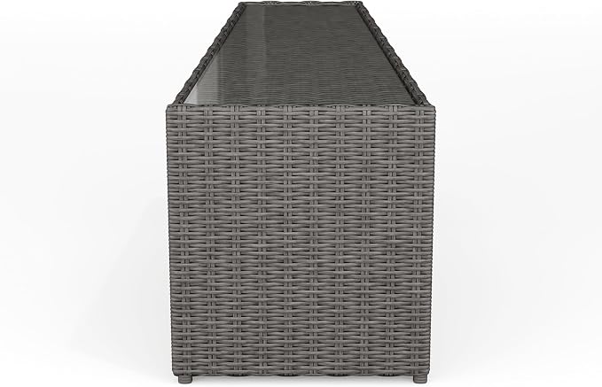Martha Stewart Bedford Indoor-Outdoor Tapered Patio Side Table with Inset Tempered Glass Top and Rattan Wicker Finish in Gray