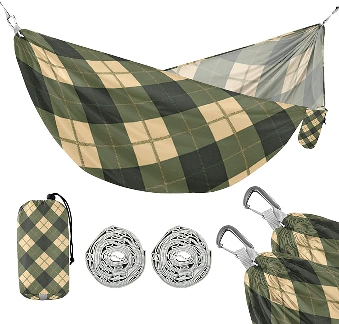 Gray-Green Checkerboard 330lb Capacity Hammocks with Portabl Carry Bag Fabric Hammock for Patio Backyard Lounge Base Bases para hamacas para adultos