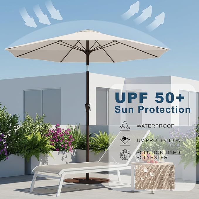 11FT Patio Umbrella, Outdoor Umbrella with with 8 Sturdy Fiberglass Ribs,Market Table Umbrella with Push Button Tilt and Crank,Suit for Backyard,Garden,Pool,Deck(Creamy-white)