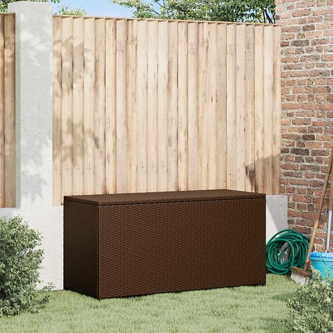 Outdoor Storage Chest, 47.2 Inch Resin Wicker Deck Box for Patio, Garden, Balcony, Weather-Resistant Storage Bin with Gas Lift Lid for Cushions, Pillows, and Blankets, Brown