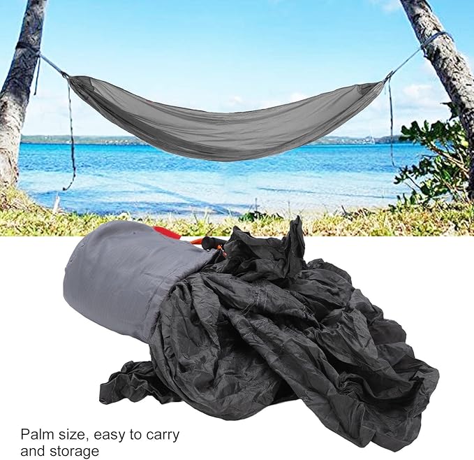 Portable Parachute Camping Hammock, Lightweight Outdoor Hammock with Aluminum Snap Hooks and Storage Bag for Hiking, Travel, and Picnics, 200kg Load Capacity (Grey)