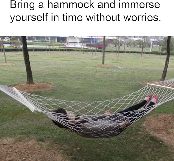 Portable Cotton Rope Hammock with Wooden Sticks Outdoor Camping Mesh Leisure Lightweight Easy to Carry Hammock Comfortable(Rojo)