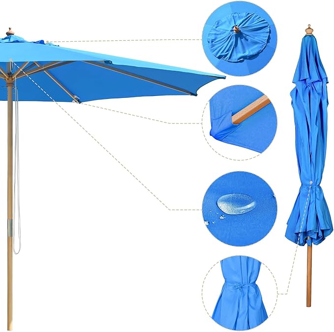 13ft Outdoor Table Umbrella, Market Umbrella, 13Ft XL German Beech Wooden Patio Umbrella, Outdoor Patio Umbrella for Beach Yard Garden Wedding Cafe Garden