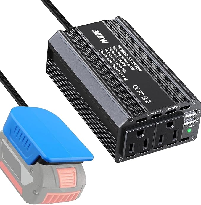 300W Power Inverter for Bosch 18V GBA Li-ion Battery DC 18V to AC 110V 120V Battery Inverter Portable Power Station Generator with 2 AC Outlet & 2 USB Ports for Camping Outdoor