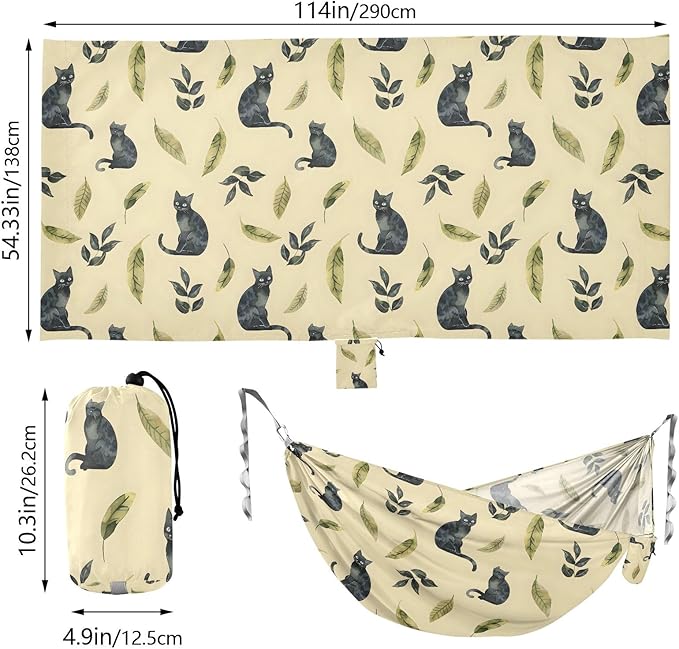 Camping Hammock Outdoor Hammocks for Outside Cat Green Leaf Beach Trees Portable Lightweight with Pockets Tree Straps Indoor