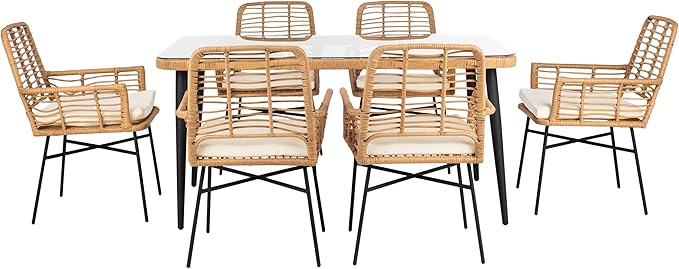 SAFAVIEH Outdoor Collection Beson Brown/White 7-Piece Dining Set PAT9010A-3BX