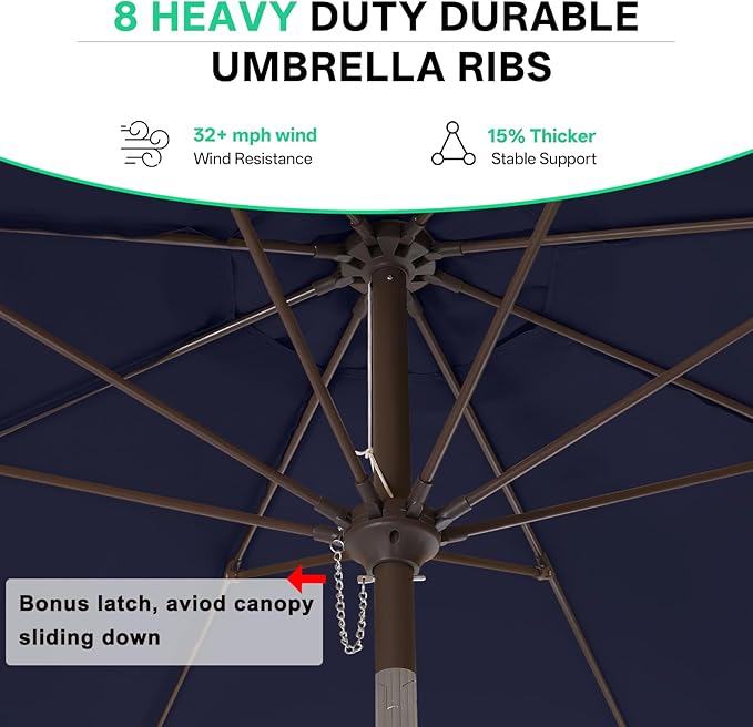 ABCCANOPY 9ft Scalloped Patio Umbrella, Outdoor Table Umbrella with Tilt and Crank, Fiberglass Ribs Deck Umbrella for Patio, Pool, Garden, Picnic (Tibetan Blue)