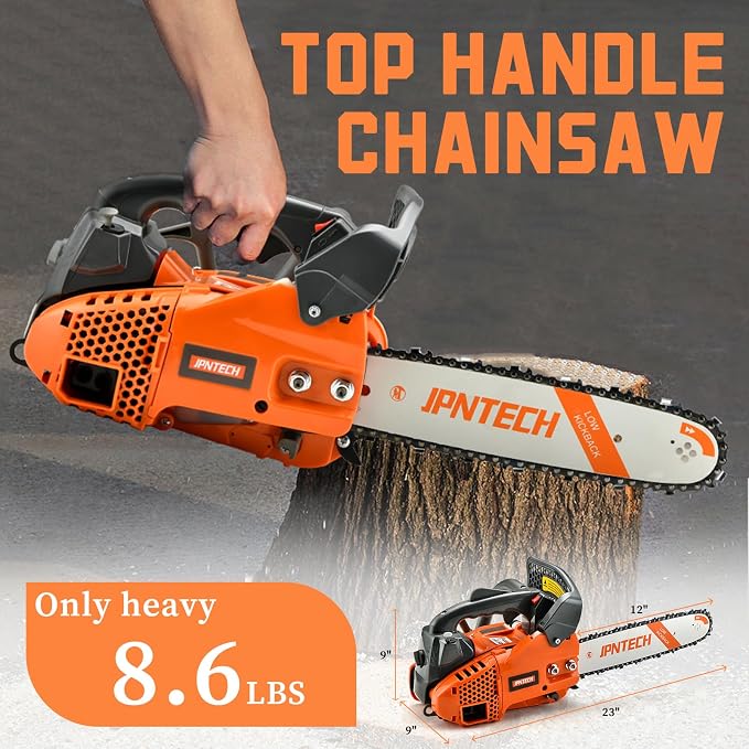 25.4cc 2-Cycle Gas Chainsaw 12 Inch Top Handle Chainsaw Petrol Handheld Cordless Portable Gas Powered Chain Saw for Tree Cutting Wood Logging