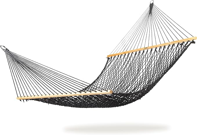 Bliss Hammocks BH-410BK Classic Rope Hammock with Spreader Bar, Black, 80"L x 60"W