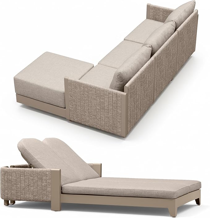 PURPLE LEAF 5 Pieces Patio Conversation Sets with 2-Person Chaise Lounge All Weather Outdoor Couch Sectional Set with Cushion Small Conversation Set for Garden Poolside Backyard Beige