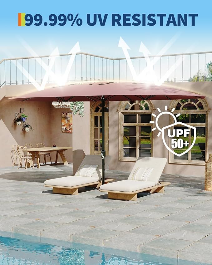 13ft Patio Umbrella with Double Canopy, Commercial Grade Extra Large Outdoor Market Umbrella for Patio Table, Pool & Backyard, Heavy Duty Aluminum Pole & Fiberglass Ribs, Parasol-Style Fabric, No Base