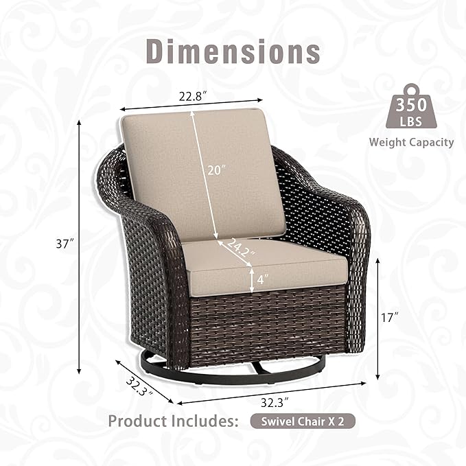 3 Piece Patio Wicker Conversation Set, All-Weather Use Outdoor Wicker Sofa with 2 PE Rattan 360 Swivel Chair, Ideal for Porch, Backyard, Balcony, Poolside, Beige