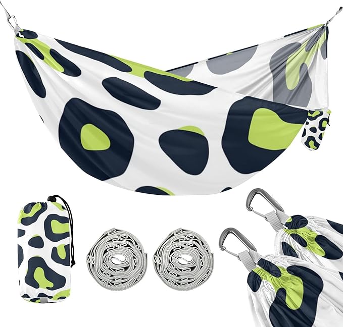 Leopard Print Lime Green and Navy Blue 330lb Capacity Outdoor Hammock with Portabl Carry Bag Cloth Hammock for Indoor Outdoor Patio Base para hamacas