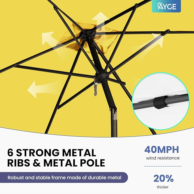 Ayge 6.5x10FT Rectangular Patio Umbrella Outdoor Table Umbrella w/Push Button Tilt & Crank Rectangle Market Umbrella UV Protection for Garden,Deck,Lawn,Yard & Pool,Yellow