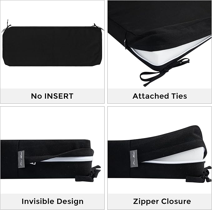 FUNHOME Outdoor Bench Cushion Cover 42 x18 x 3 inch,Water Resistant Cover with Zipper&Ties,Fade-Resistant Slipcover,Patio Porch Swing Cushion Cover Replacement Only,No Insert(Black)