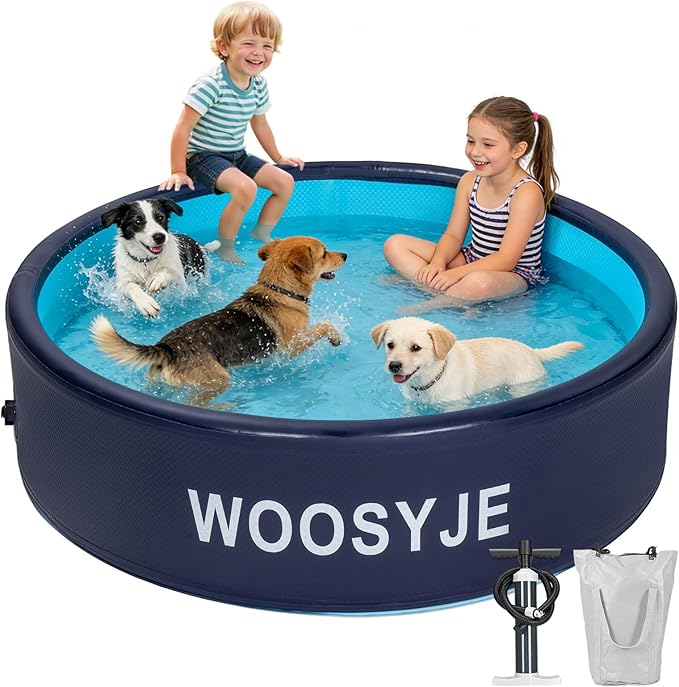 Inflatable Dog Pool Foldable Swimming Pool Portable Bath Tub for Dog, Cat Indoor and Outdoor in Hot Summer Blue,63"x 14"