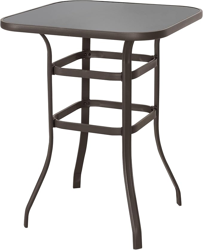 NUU GARDEN Patio Bar Table 32 Inch Outdoor Bar Height Bistro Table with Tempered Glass Table Top and Powder-Coated Iron Frame for Patio, Backyard, Cafes, Black