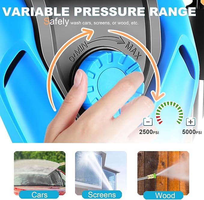 Electric Pressure Washer 5000 PSI Adjustable Pressure, Power Washer Electric Powered with 33ft Pressure Hose, 4 Nozzles and 500ml Foam Cannon, Powerwashers for Home, Blue