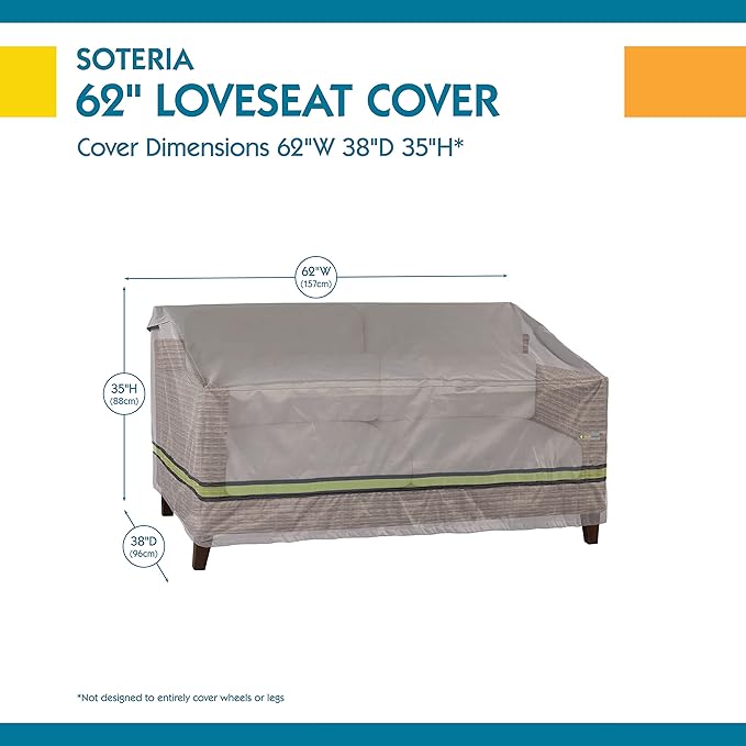 DUCKCOVERS® Soteria Waterproof 62 Inch Patio Loveseat Cover, Patio Bench Cover