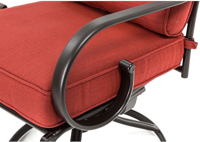 Hanover Montclair 3-Piece Patio Conversation Set, 2 Swivel Rocker Chairs with Comfortable Seat and Lumbar Cushions, 27" Square Stamped Rectangle Table, All-Weather Outdoor Bistro Set