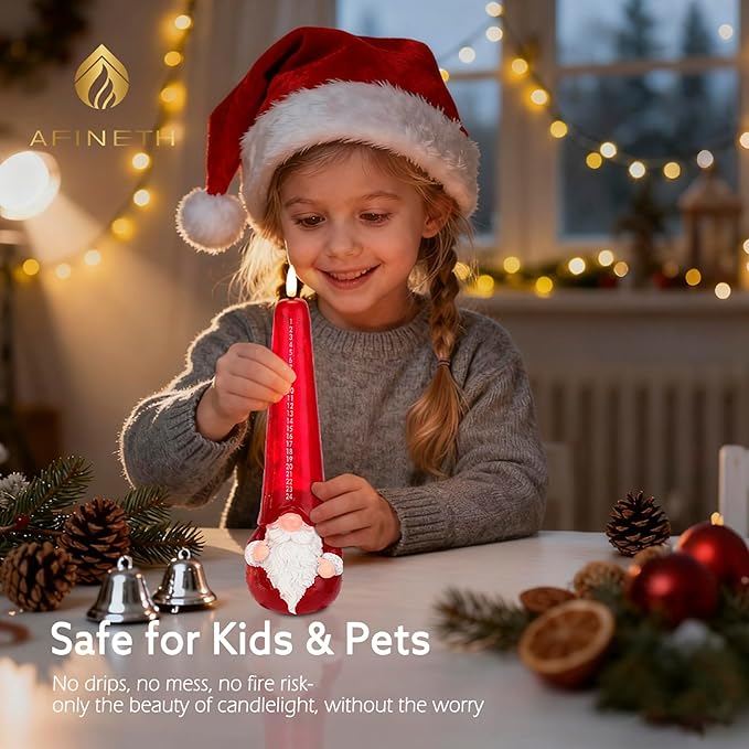 Christmas Flameless Candles with Remote, Xmas Countdown Candle, Santa Claus Countdown to Christmas Battery Operated Candles, Red Flameless Advent Candles for Mantel Decor