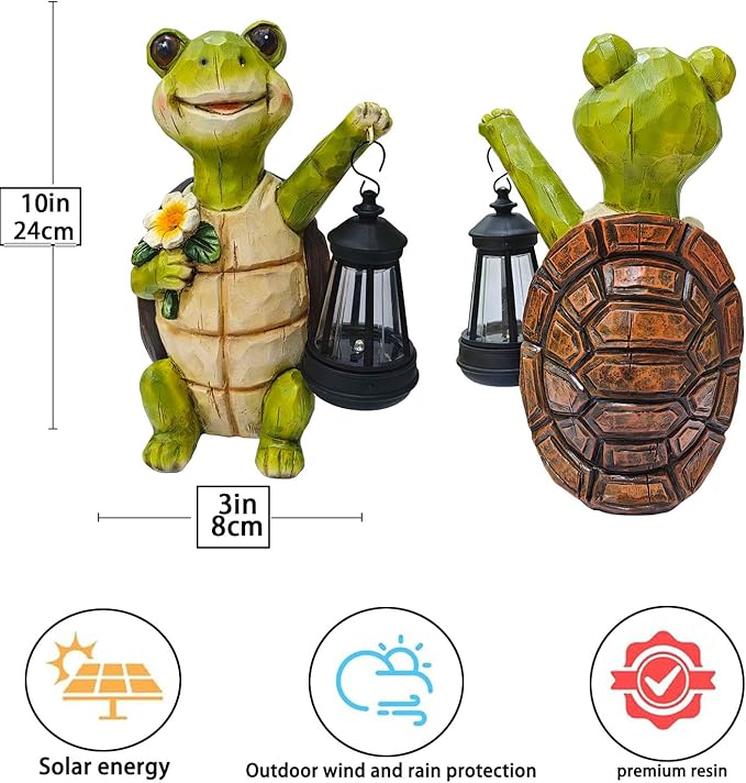 Garden Statue Outdoor,Solar Turtle Decor Lights,Resin Figurine Turtle with Solar Light for Patio,Balcony,Yard,Lawn Ornament,Perfect Garden Gift (Turtle 1)