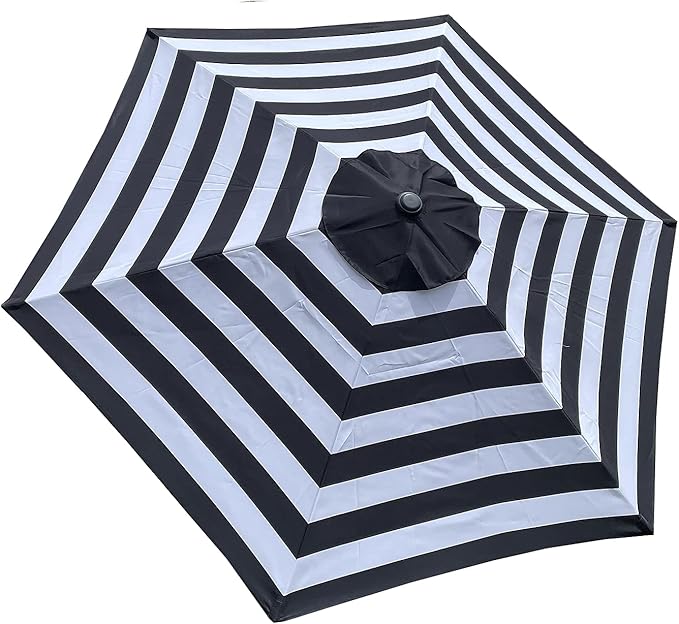 BELLRINO DECOR Replacement 9 ft 6 ribs BLACK/WHITE STRIPE in STRONG & THICK in Umbrella Canopy (Canopy Only)