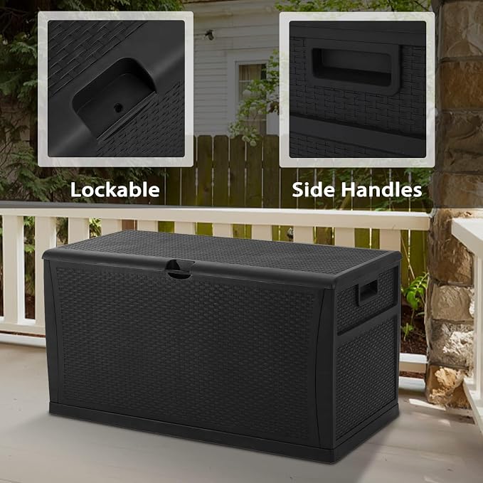 Crownland 120 Gallon Outdoor Patio Storage Deck Box Backyard Resin Container Weatherproof Box Patio Garden Furniture Storage Boxes All Weather Using,Black