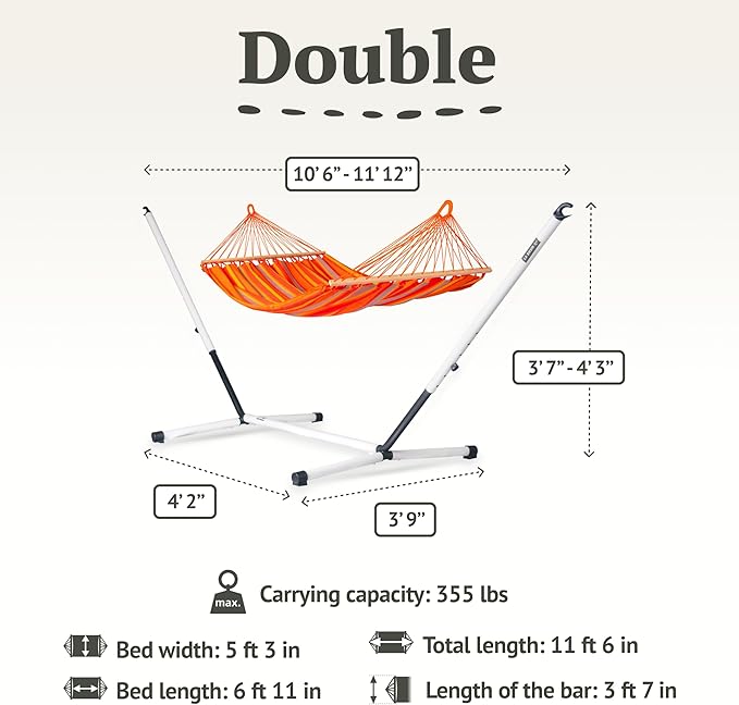 LA Siesta® Alisio Hammock with Spreader Bar & Nautico Stand, Portable Outdoor Hammock with Stand Heavy Duty, 2 Person Hammock with Stand for Outside Patio Porch - Max 355 Lbs, Toucan