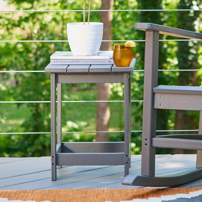 Shine Company Adirondack Square Outdoor Side Table, HDPE Resin End Table, Weatherproof Small Table, Gray