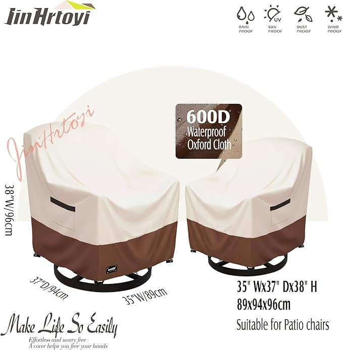 JinHrtoyi Outdoor Chair Covers 2 Pack,35Wx37Dx38H inches Patio Chair Cover,100% Waterproof Heavy Duty Outdoor Furniture Covers Waterproof,Beige&Brown Modern Style Patio Furniture Cover