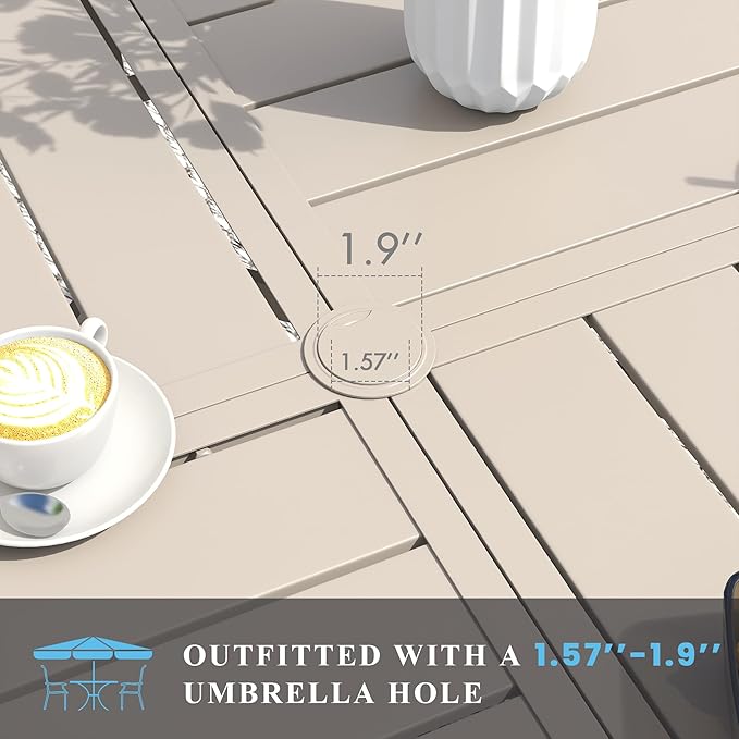 VICLLAX Patio Dining Set for 6, 6 Seats Outdoor Furniture Includes 53.1" Round Patio Table and Swivel Padded Chairs, Sandshell Color Tabletop and Fabric
