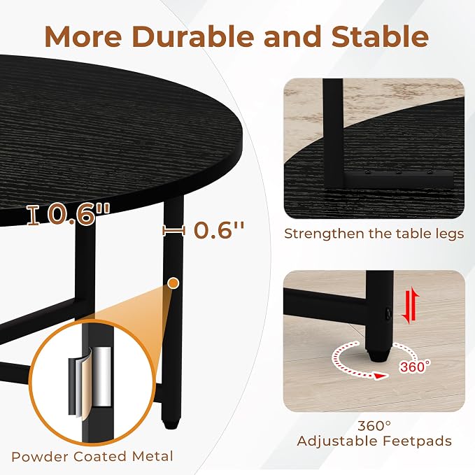 FAMIDGE Coffee Table, 31.5" Round Black Coffee Table for Living Room, Center Tables for Family & Office Use, Circle Coffee Tables Round, Large Black (31.5" D x 17.7" H)