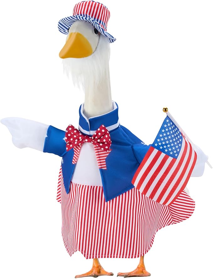 Patriotic Porch Goose Outfits for 23 Inch Statue | 4th of July Uncle Sam Costume for Cement Statue, 250th Anniversary USA Sculpture Clothes for Patio Party Decoration