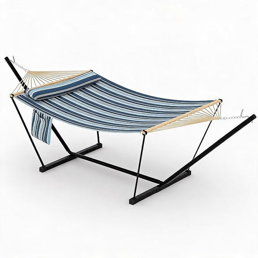 2-Person Hammock with Stand for Outside - Portable Heavy Duty Outdoor Double Hammock - Adjustable Steel Frame, 500 LBS Capacity, for Patio Garden Backyard & Beach