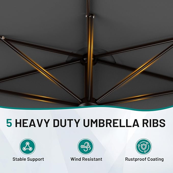 AreShark 9FT Half Patio Umbrella, Outdoor Wall Umbrella with Crank & 5 Sturdy Ribs, Table 1/2 Umbrella Patio for Garden, Deck, Balcony and Pool, Gray