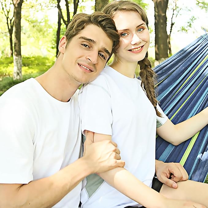 NUOBESTY Double Canvas Swing Hammock for Two, Outdoor Portable Camping Hiking Hammock, Widened Thickened Blue Material Suitable for Garden Patio and Travel