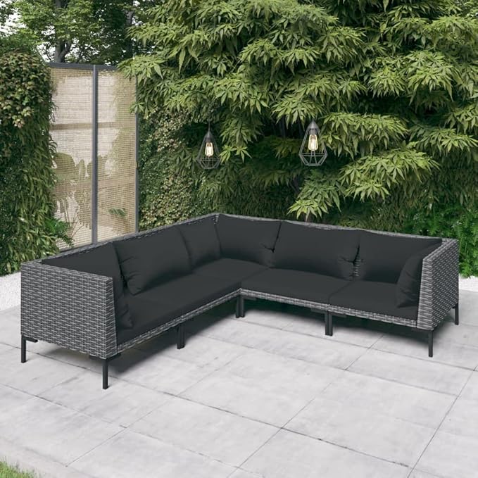 Patio Lounge Set with Cushions,Outdoor Table and Chairs Set,Terrace Conversation Set Furniture,Outdoor Furniture,for Garden,Backyard,5 Piece Poly Rattan Dark Gray