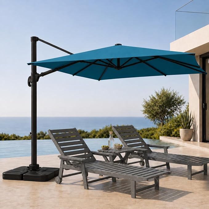 Cantilever Patio Umbrella, Large Square Outdoor Offset Umbrella with Aluminum Pole, 360-degree Rotation for Garden, Deck, Pool