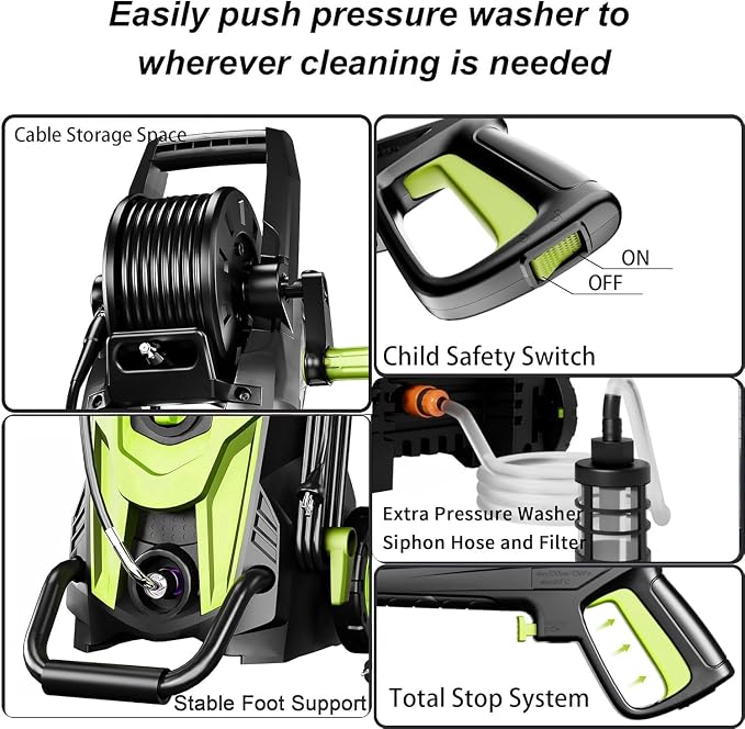 FOTING 2026new Pressure Power Washer 4800PSI with 4 Quick Connect Nozzles,Inlet Hose & Filter, Foam Cannon for Cars/Fences/Driveways/Patios/Home, Yellow